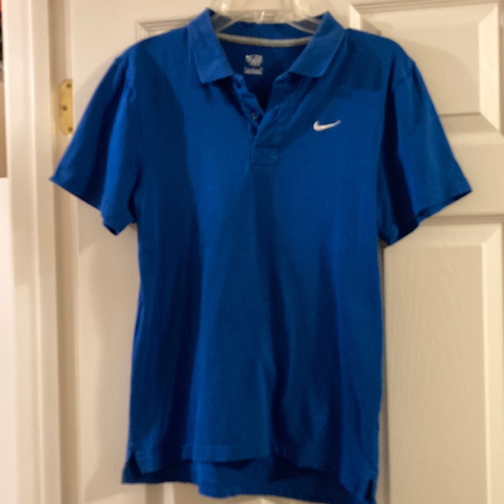 Mens Small BLUE NIKE 100% Cotton Button down short sleeve SHIRT; preowned